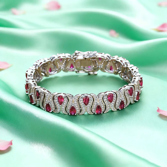 3*5mm Cultivated Emerald/Ruby Gem Bracelet for Women S925 Silver Tulip Design Bangle Party Sparkling Luxury Jewelry Gifts