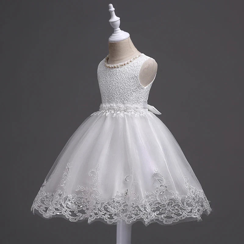 Girl Princess Dress of Korean style sleeveless beaded children's dress dress princess dress lace dress performance