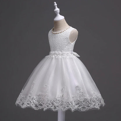Girl Princess Dress of Korean style sleeveless beaded children's dress dress princess dress lace dress performance