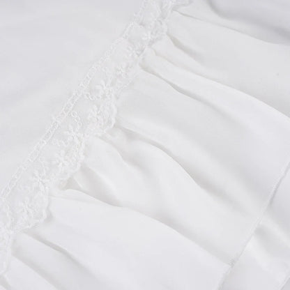 Sweet Lace Patchwork Bandage Ruffles Trim A-Tops Women's Solid Sheer Button Front Squre Neck Camisole All Match Vest