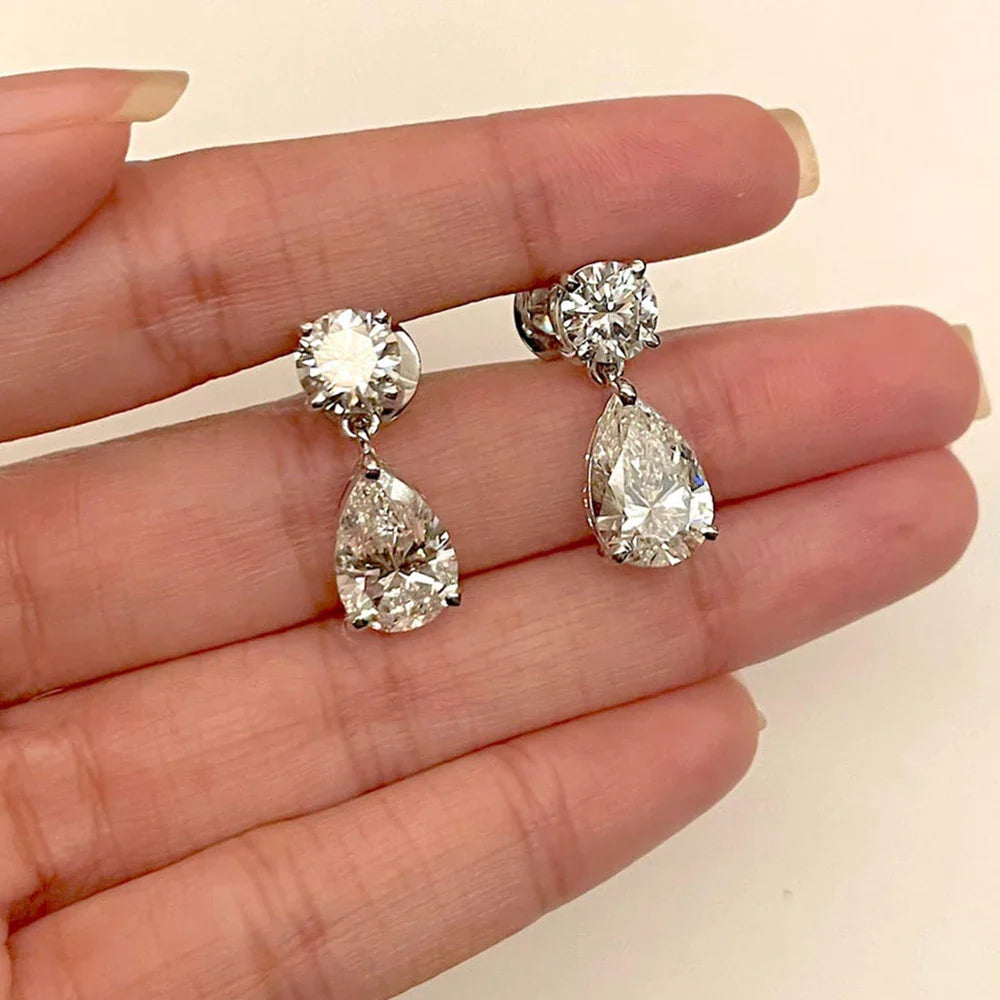 3cttw  Certified Oval/Round Cut Moissanite Diamond Drop Earrings for Women 100% 925 Sterling Silver Stud Earring Fine Jewelry