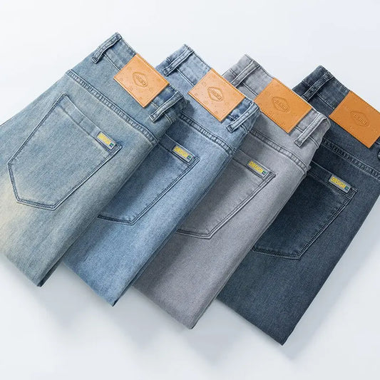 Spring/Autumn Fashion Trendy Solid Color Straight Leg Stretch Denim Pants Men's Casual Loose Fit Sports High Quality Trousers