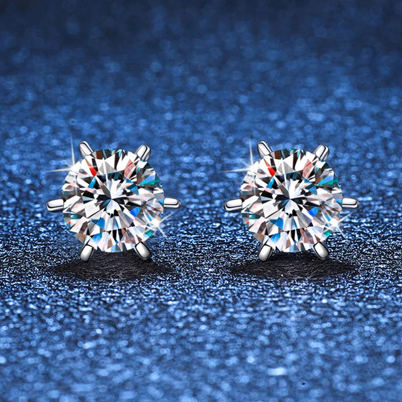 S925 Sterling Silver Moissanite Earrings 0.5-2ct D 6 Prong Diamond Moissanite Screw Stud For Women Wedding Fine Jewelry