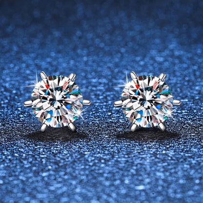 S925 Sterling Silver Moissanite Earrings 0.5-2ct D 6 Prong Diamond Moissanite Screw Stud For Women Wedding Fine Jewelry