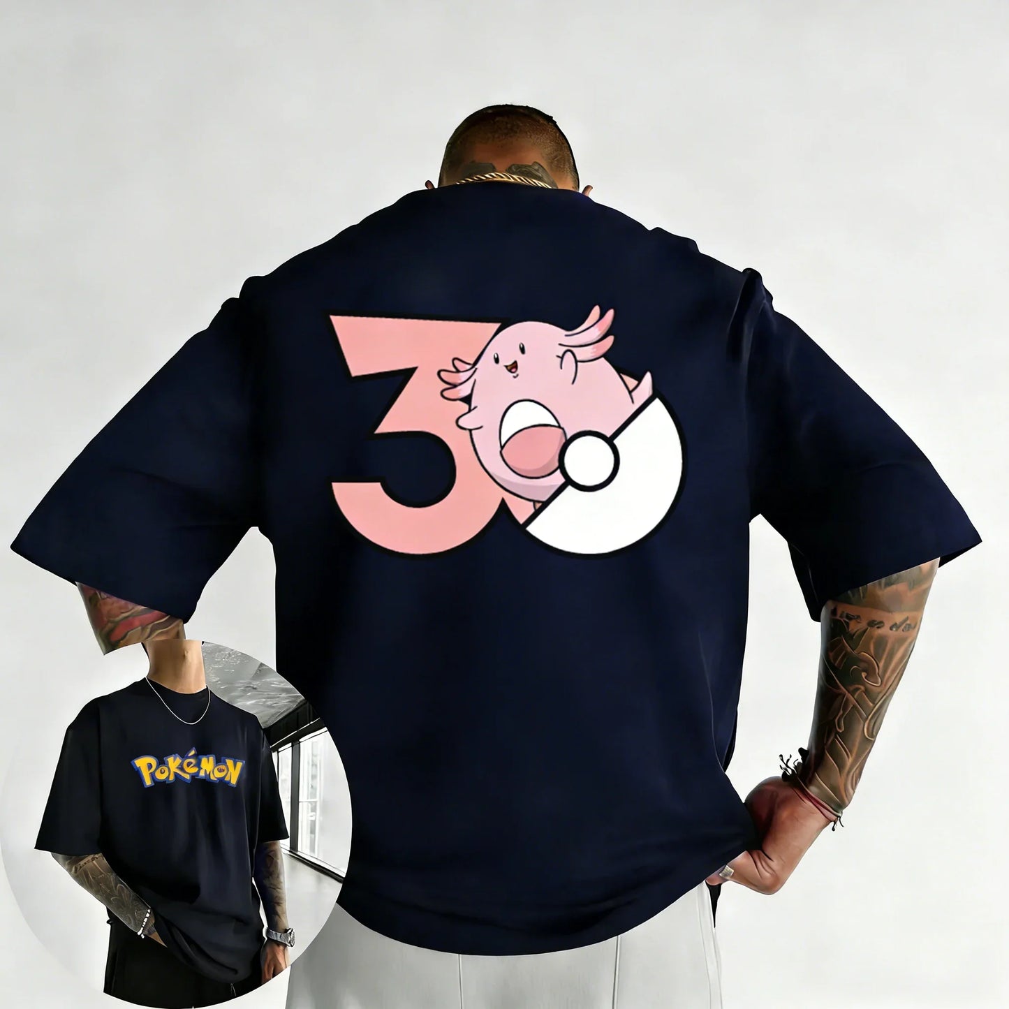 30th Anniversary Chansey Printed T-shirt Summer New Men's and Women's Harajuku Large Loose Casual Short Sleeve Top