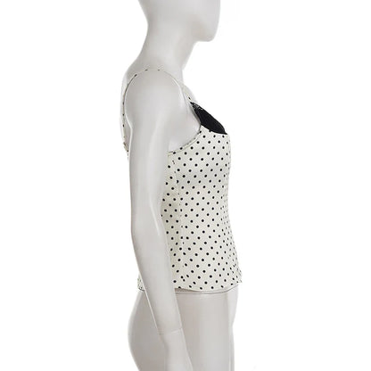 Chic Lace Patchwork Polka Dot Camis Tops Elegant Sleeveless Tank Tops Summer Casual Daily Wear Streetwear Camisole 2026