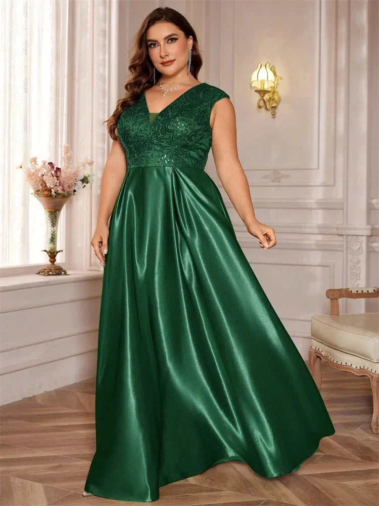 Plus Size Luxury V-Neck Sequins Embroidery with Pocket  Evening Dresses Elegant Women Wedding Party A-line Cocktail  Gowns Event