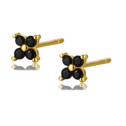 925 Sterling Silver Romantic Color Zircon Three-petal Flower Stud Earrings for Women Fashion Huggies Piercing Jewelry