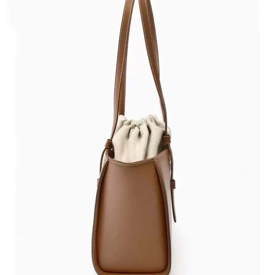 New Fashion Women's Bag Large Capacity Tote Shoulder Bag Leather String Commuting Basket Handbag For Women Vacation