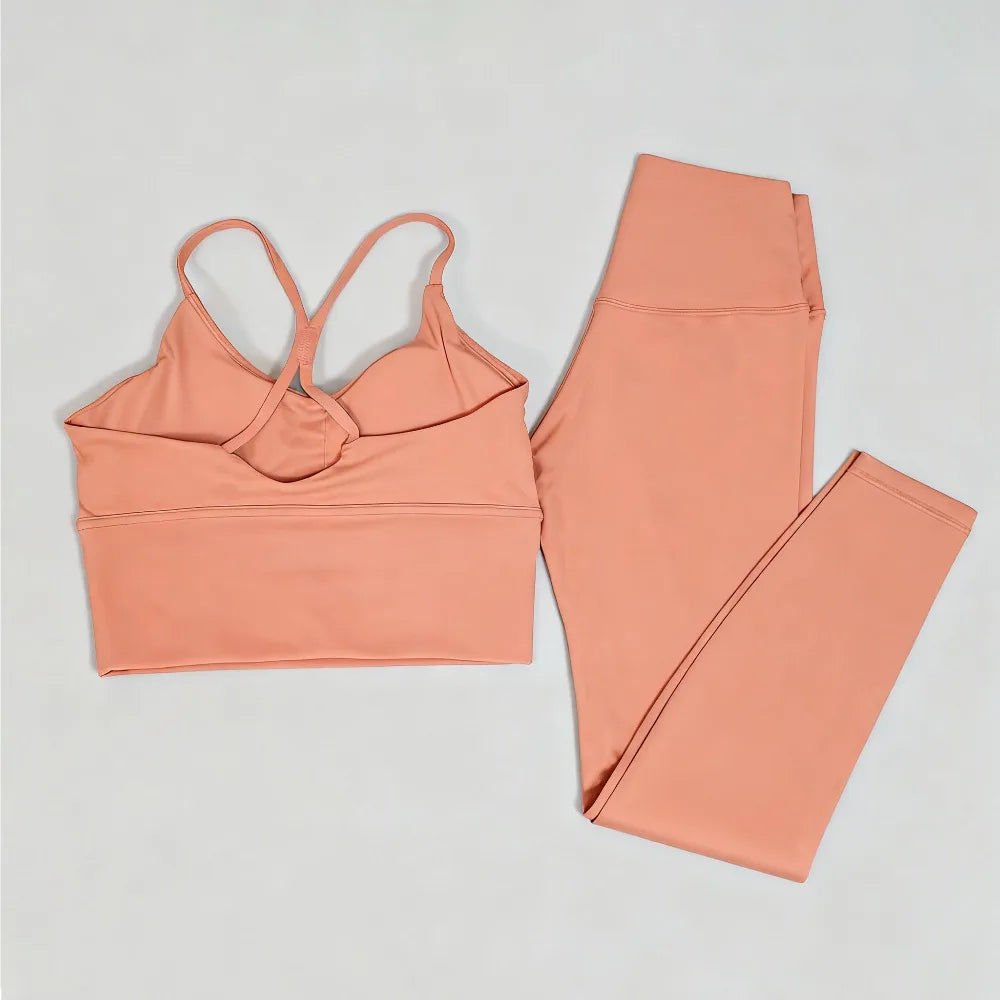 Naked Feeling Women's 2PC Gym Outfit: Seamless Sports Bra + High Waist Leggings, Shockproof Breathable Fitness Wear S-XL