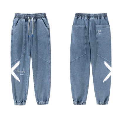 2026 New Summer Men's Jeans Denim Jogger Pants Streetwear Style Ankle-Length Baggy Jeans with Drawsting Waist Asian Size XL-6XL