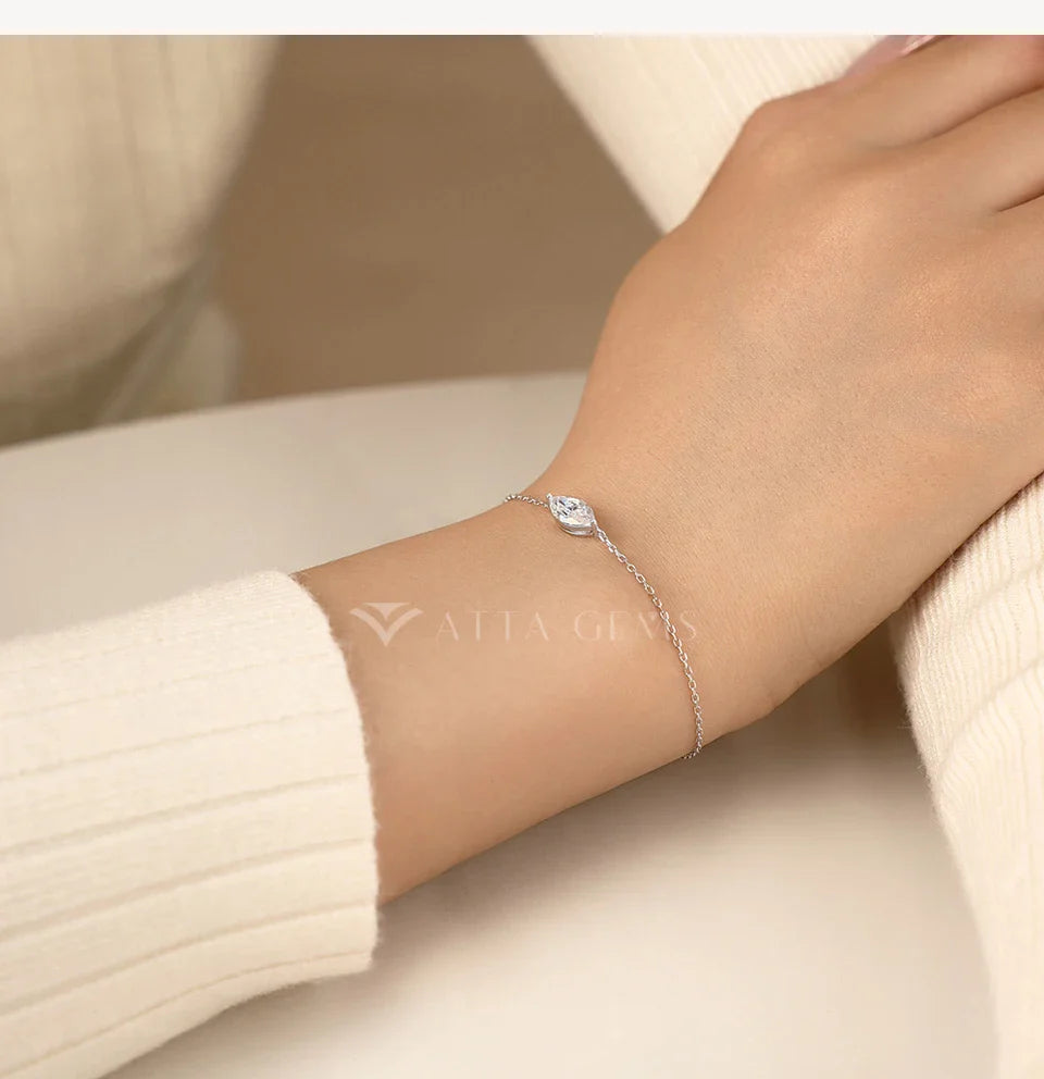 Marquise Cut 1ct Moissanite Bracelet S925 Silver Adjustable Cross-linked Chain Elegant Birthday Gifts Jewelry for Women