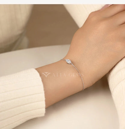 Marquise Cut 1ct Moissanite Bracelet S925 Silver Adjustable Cross-linked Chain Elegant Birthday Gifts Jewelry for Women
