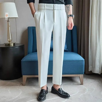 Quality Male Boutique Men Formal Wear Wedding Dress Trousers Men Belt Design British Style Business Casual Slim Suits Pants 3XL