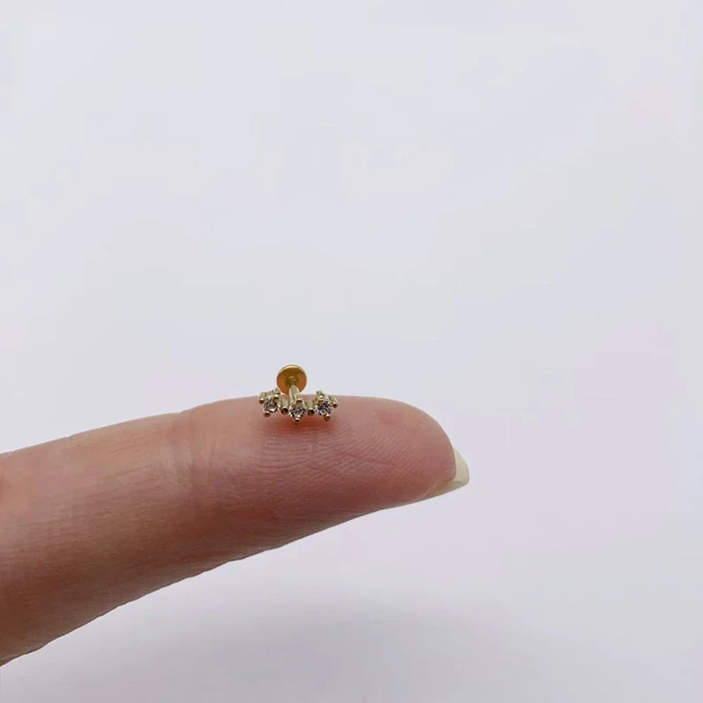 1PC Four Pointed Star Moon Tassel Lotus Cartilage Spiral Puncture 925 Sterling Silver Stud Earring For Women Ins Earring