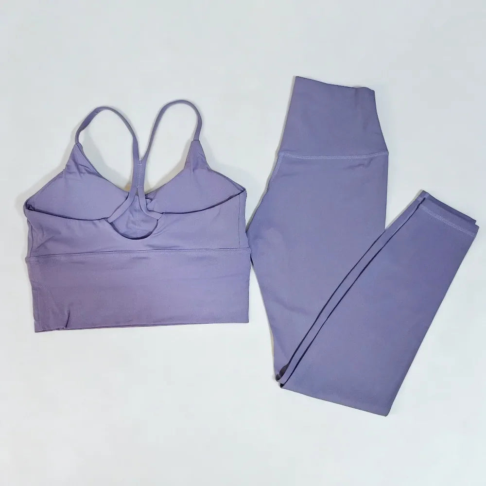 Naked Feeling Women's 2PC Gym Outfit: Seamless Sports Bra + High Waist Leggings, Shockproof Breathable Fitness Wear S-XL