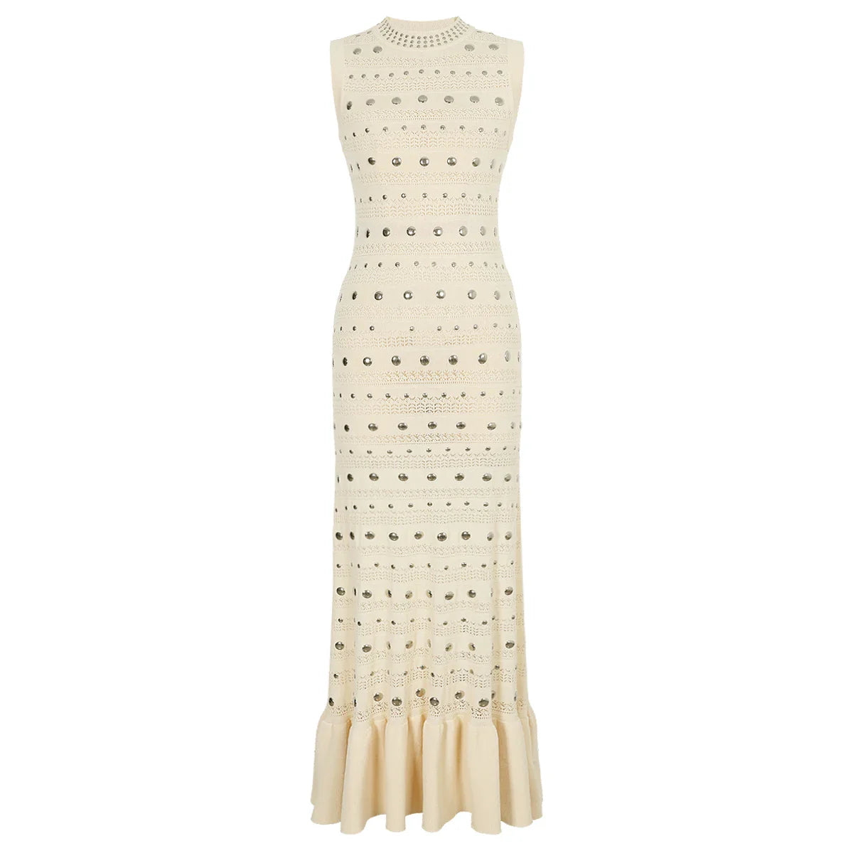 High Quality Elastic Knitted New Fashionable Round Neck Luxurious Hot Plate Sleeveless Slim Fit Women's Dress