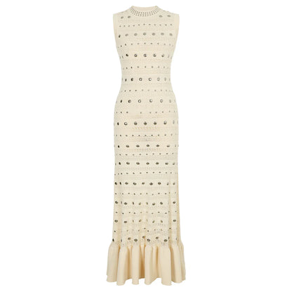 High Quality Elastic Knitted New Fashionable Round Neck Luxurious Hot Plate Sleeveless Slim Fit Women's Dress