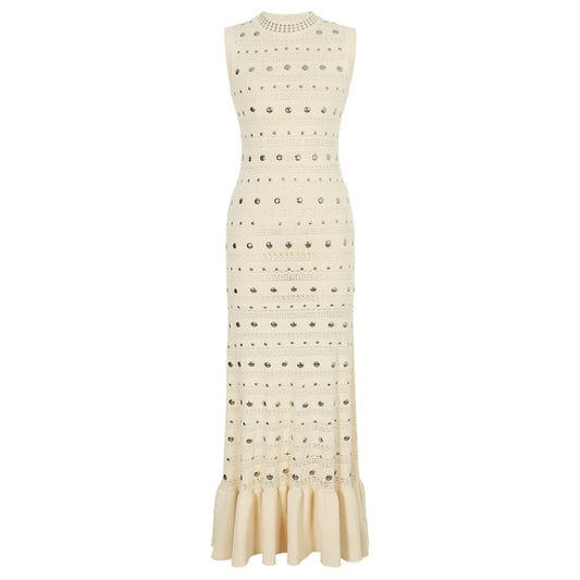 High Quality Elastic Knitted New Fashionable Round Neck Luxurious Hot Plate Sleeveless Slim Fit Women's Dress