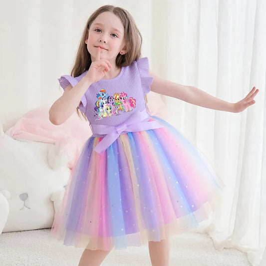 My Little Ponys Girls Dress for Sequins Toddler Girls Rainbow Tulle Sweet Kids Princess Dress for Girls Party Gift