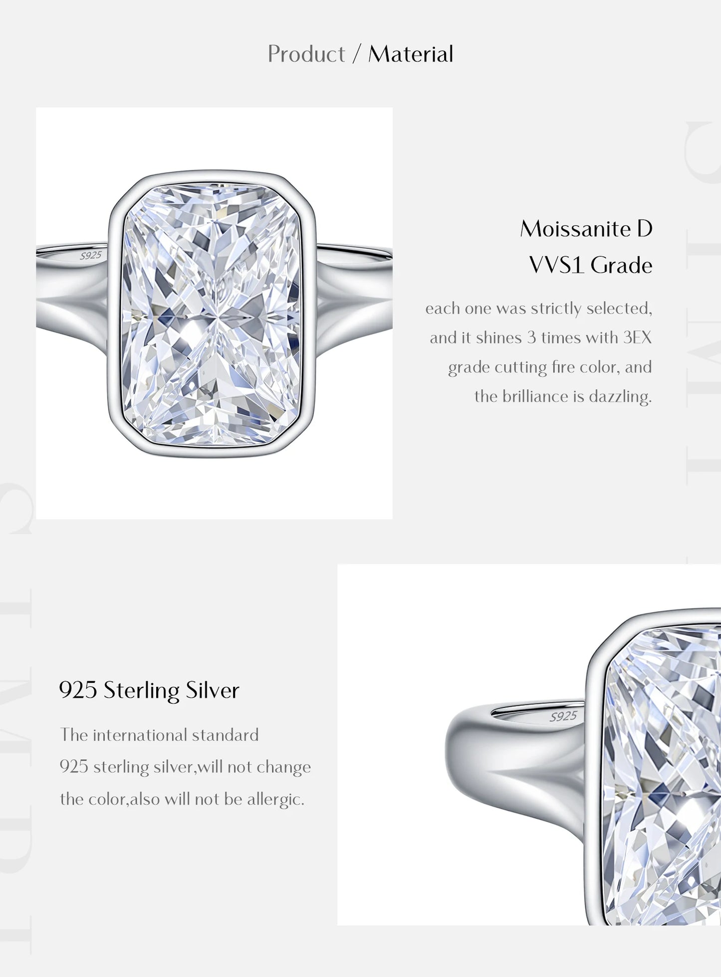 4.5CT D Color Moissanite Ring 925 Sterling Silver Rectangle Lab Diamond Wedding Statement Rings For Women Fine Jewelry