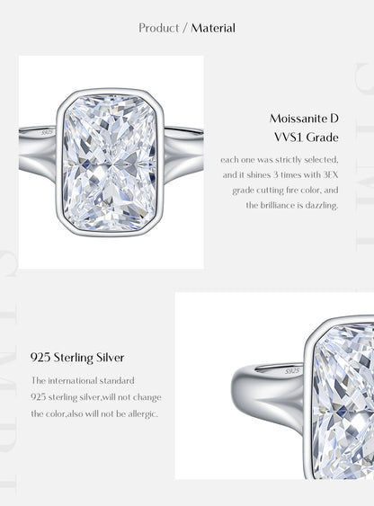 4.5CT D Color Moissanite Ring 925 Sterling Silver Rectangle Lab Diamond Wedding Statement Rings For Women Fine Jewelry