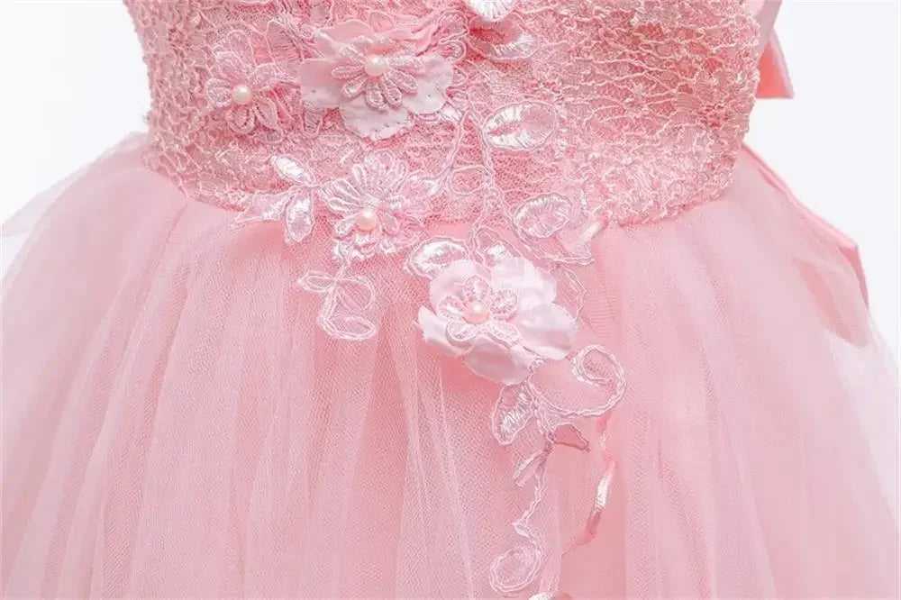 Asymmetric Toddler Evening Prom Dress Elegant Party Dresses For Girls Pink White Birthday DressLace Baby Girl Princess Dress