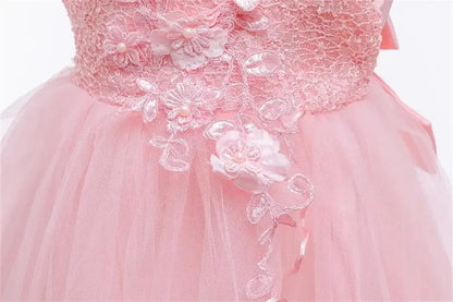 Asymmetric Toddler Evening Prom Dress Elegant Party Dresses For Girls Pink White Birthday DressLace Baby Girl Princess Dress