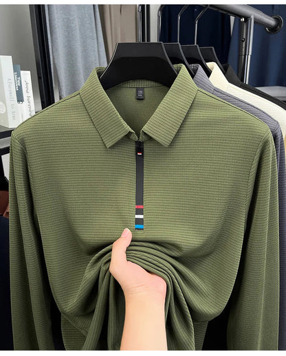 Light luxury half zipper men long sleeve polo shirt high-quality unique checkered printed Korean style trend new casual T-shirt
