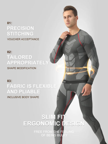 Men's Sports Compression Thermal Suit Winter Thermal Compression Long-Sleeve Long Pants Breathable High-Elastic Cold-Proof Sports Suit Winter Outdoor Sports Climbing Fishing