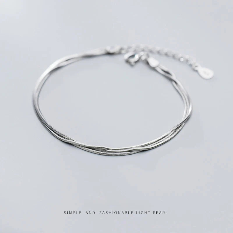Simple Three Layer Snake Bone Chain for Women 925 Sterling Silver Fashion Link Chain Bracelet Fine Jewelry 2020 Design