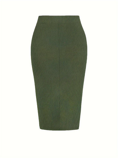Plus Size 2024 Spring/Summer New  Solid Ruched Drawstring Split Skirt, Casual Bodycon Stretchy Skirt For Spring & Summer, Women