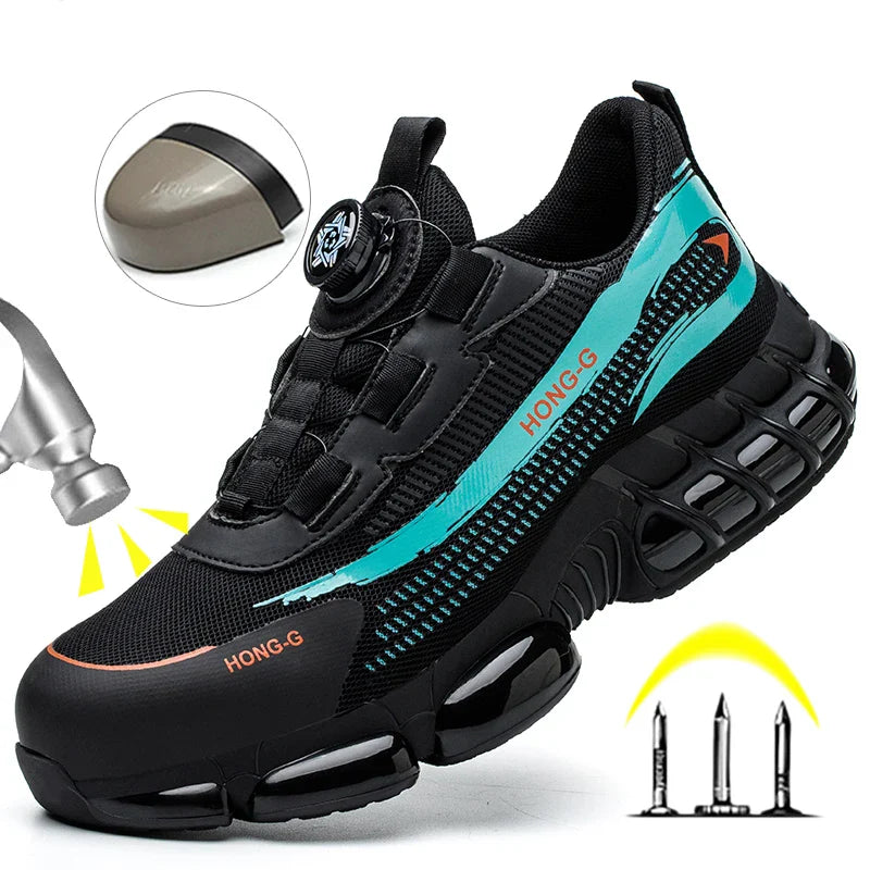 Steel Toe Indestructible Shoes Protective Boots Rotating Button Work Safety Shoes Men Air Cushion Security Boots Work Sneakers