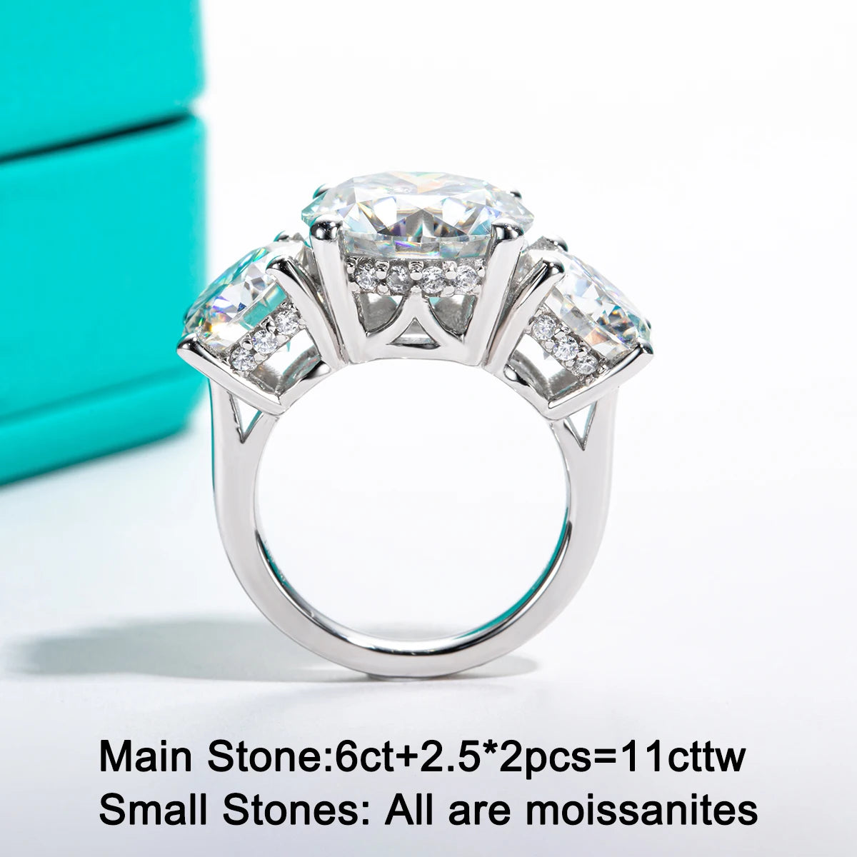 11cttw D Color Moissanite Diamond Luxurious Engagement 925 Sterling Silver Ring For Women 3 Stone Ring Customs Jewelry