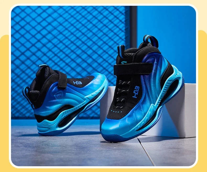 Trend Cool Kids Shoes Leather Lightweight Breathable Boy Girl Sneakers Basketball Shoes Non-slip Children Outdoor Running Shoes