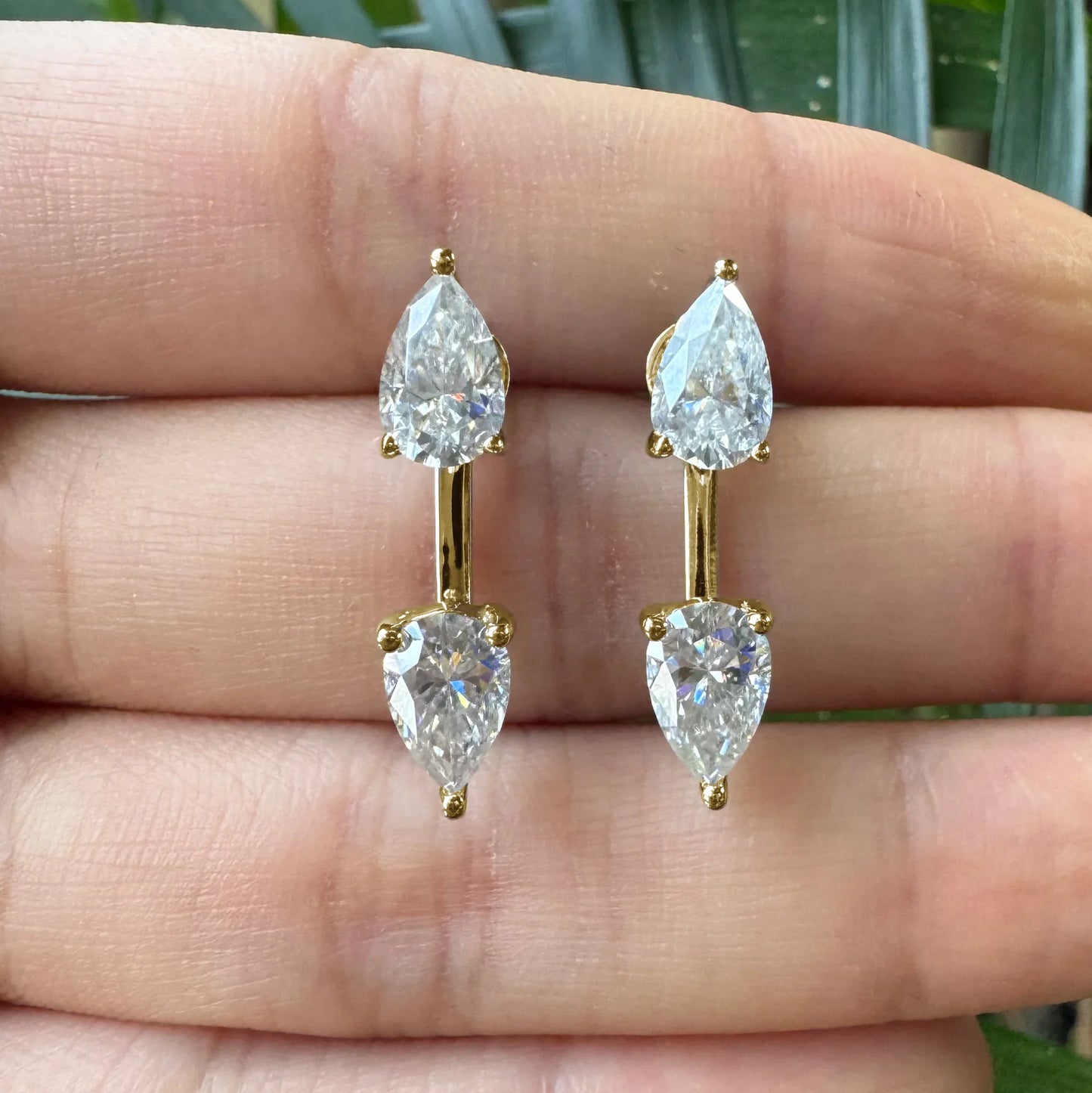 4cttw Pear Cut Moissanite Stud Earrings 925 Sterling Silver Sparkly Waterdrop Diamond Ear Jacket Earring for Women Jewelry Gift