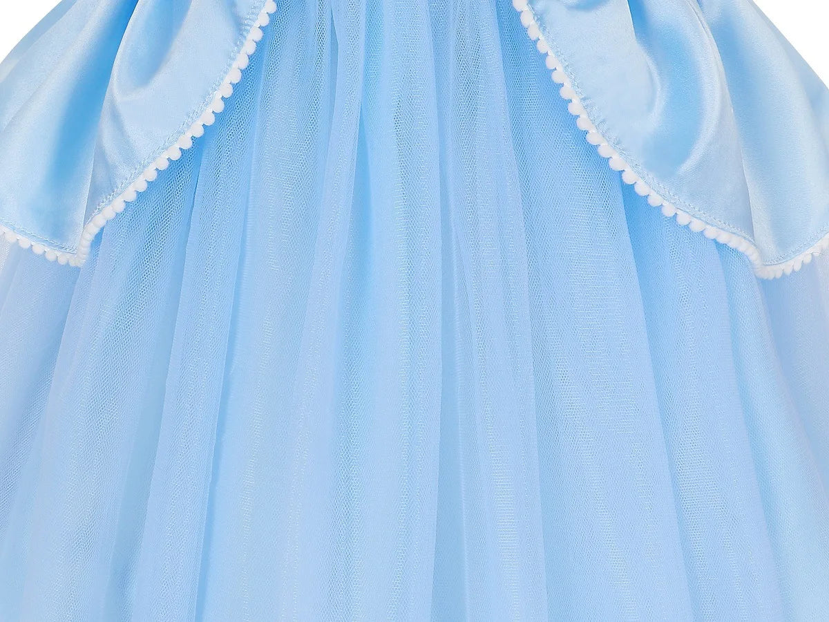 2026 Girl's Princess Cinderella Costume Classic Style Blue Ball Gown Dress Up with White Led Lights Outfit Dresses for Girls
