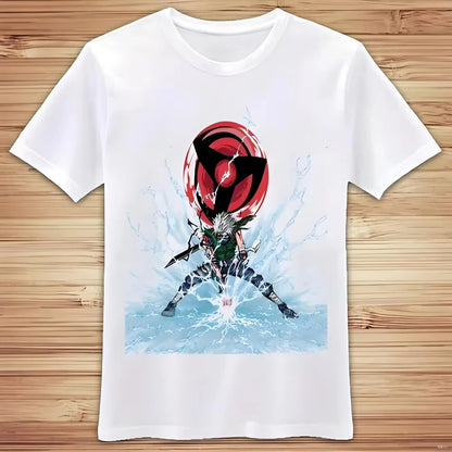 MINISO 2026 Summer Japanese Anime Hatake Kakash Uzumaki Naruto Akatsuki Short Sleeved T-shirt Suitable for Both Men and Women