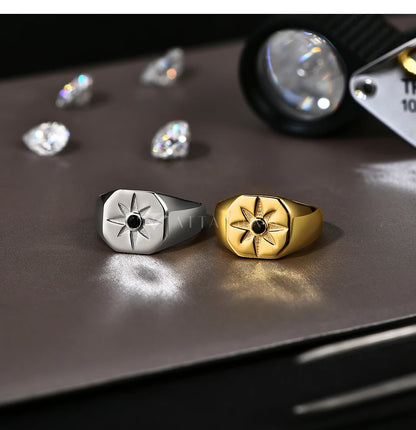 Vintage 8-Pointed Star Signet Ring for Men S925 Sterling Silver Black Spinel Women Rings Punk Jewelry Gifts for party