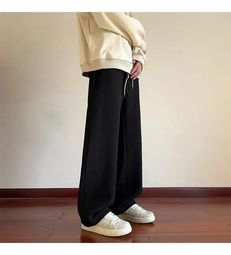 High-street cool pineapple plaid straight-leg wide-leg pants for men, casual outdoor party loose floor-length pants