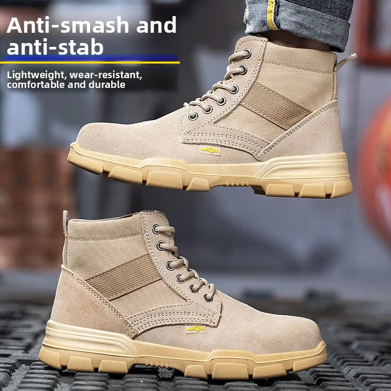 Men's Winter Wool Velvet Cotton Safety Work Shoes High Top Steel Toe Insulated Labor Protection Construction Shoes