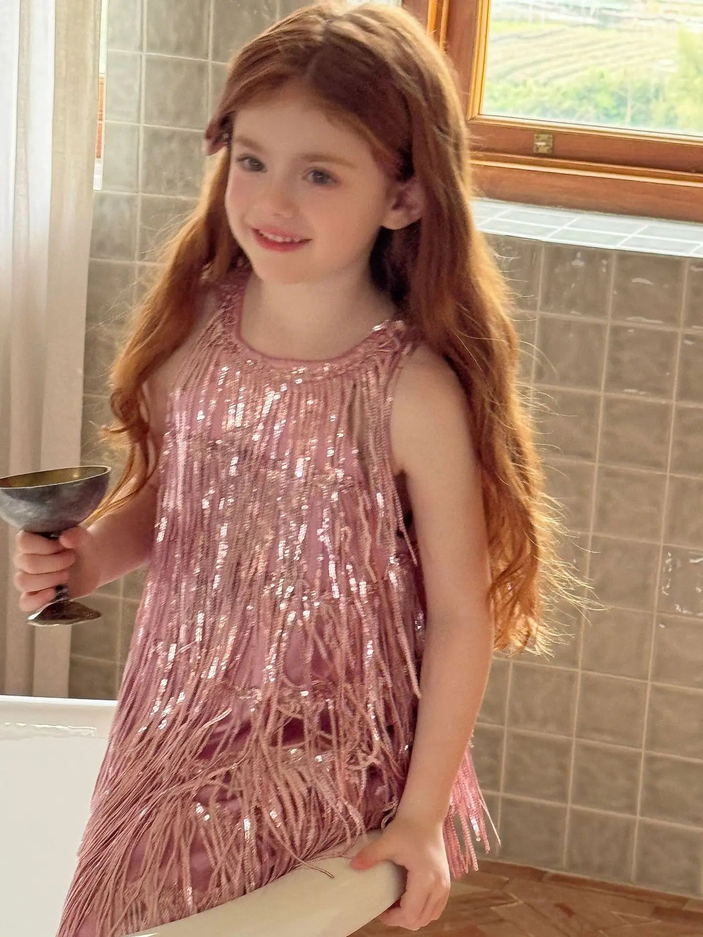 Vestido Infantil Meninas 2025 Verão Novo Moda Infantil Vestido de Borla Brilhante de Luxo Vestido de Aniversário para Meninas