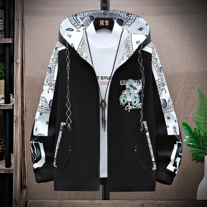 Spring Men Sportswear Tracksuit 2 Piece Running Sets Sports Hooded Jacket+Pant Sweatsuit Male Print Clothing Streetwear