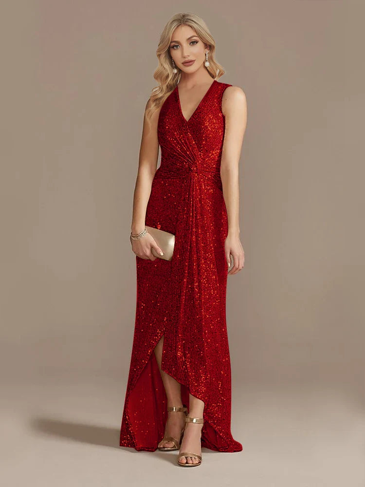 Luxury Floor Length V-Neck Evening Dresses Elegant Slit Party Women 2025 Wedding Sequins Formal Cocktail Prom Gowns