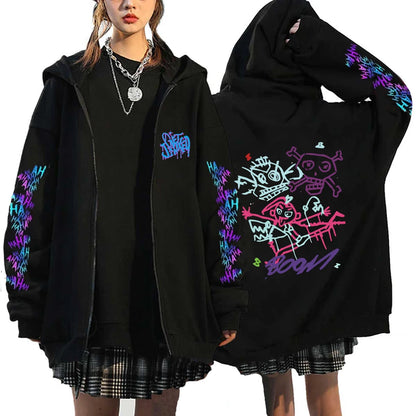 Hoodies Monkey Graffiti Zipper Jacket Harajuku Anime Arcane Boom Oversized Unisex Hip Hop Sweatshirt Casual Y2K Tops