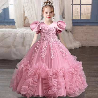 New Year Girl Lace Dress Girl's Birthday Party Ball Evening Dress Sleeveless Long Dress 4-12 Year Old Christmas Princess Dress