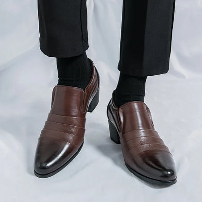 Leather Men's High Heel Dress Shoes British Style Elevator Business Oxford Footwear for Wedding Party Male Increasing Loafers