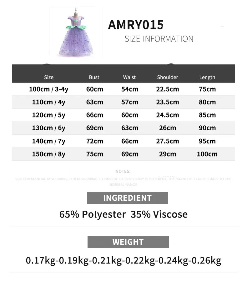 Little Mermaid Ariel Princess Costumes Young Girls Purple Dress Kids Cosplay Carnival Gown Birthday Tutu Dresses Summer New Wear