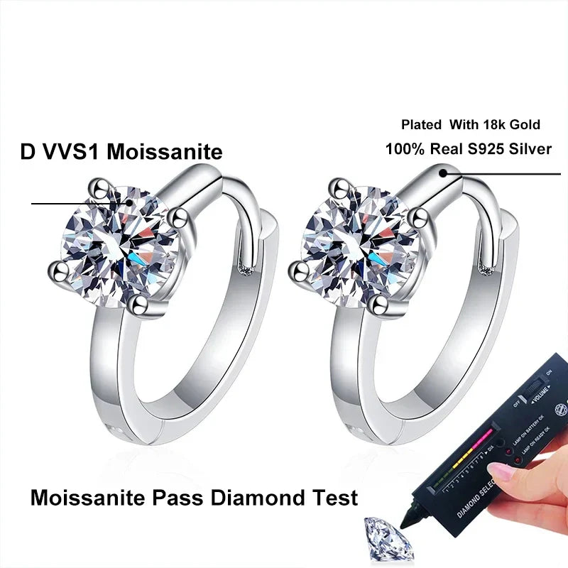 1ct Moissanite Hoop Earrings S925 Sterling Silver with 18k White Gold Plated Diamond Gem Earring for Women Jewelry Gifts