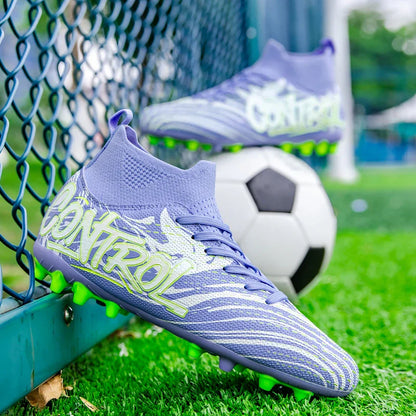 Unisex High-Top Soccer Cleats Non-Slip Football Boots Breathable Training Outdoor Grass Sneakers Men Women Professional Match